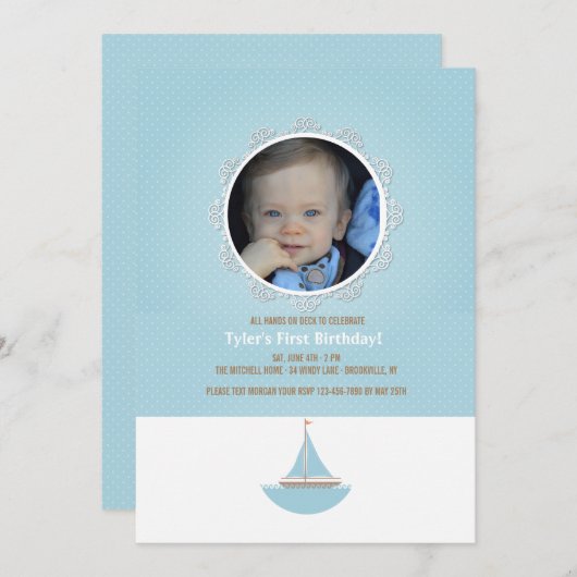 Lil' Sailor Photo Invitation Kaart (Voorkant / Achterkant)