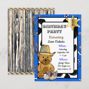 Lil' Sheriff Teddy Bear Cowboy Verjaardag Uitnodig Kaart