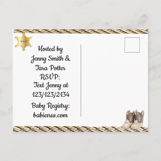 Lil Sheriff Teddy Beer Cowboy Baby Shower Uitnodig Uitnodiging Briefkaart (Achterkant)