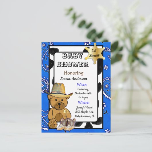 Lil Sheriff Teddy Beer Cowboy Baby Shower Uitnodig Uitnodiging Briefkaart