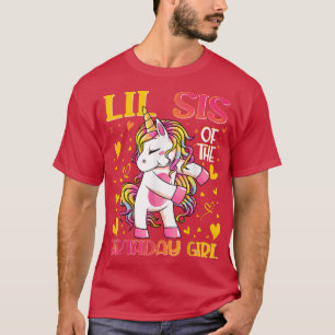Lil Sis of the Birthday Girl Flossing Unicorn Litt T-shirt