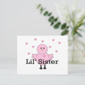 Lil' Sister Pink Chick & Hearts Briefkaart (Staand voorkant)
