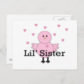 Lil' Sister Pink Chick & Hearts Briefkaart (Voorkant / Achterkant)