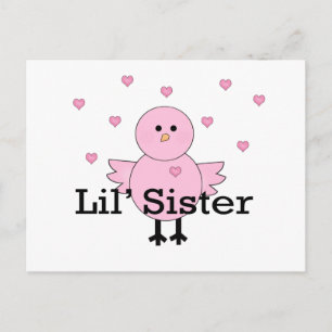 Lil' Sister Pink Chick & Hearts Briefkaart