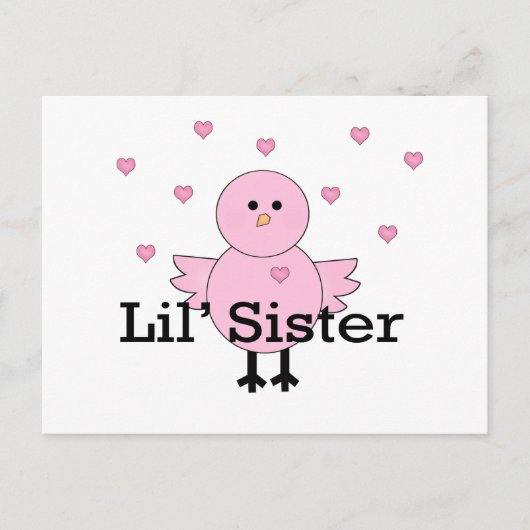 Lil' Sister Pink Chick & Hearts Briefkaart (Voorkant)
