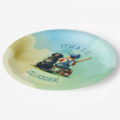 Lil' Slugger | Boy's Baseball Baby shower Papieren Bordje (Gekanteld)