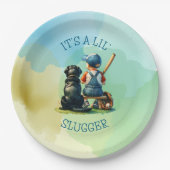 Lil' Slugger | Boy's Baseball Baby shower Papieren Bordje (Voorkant)