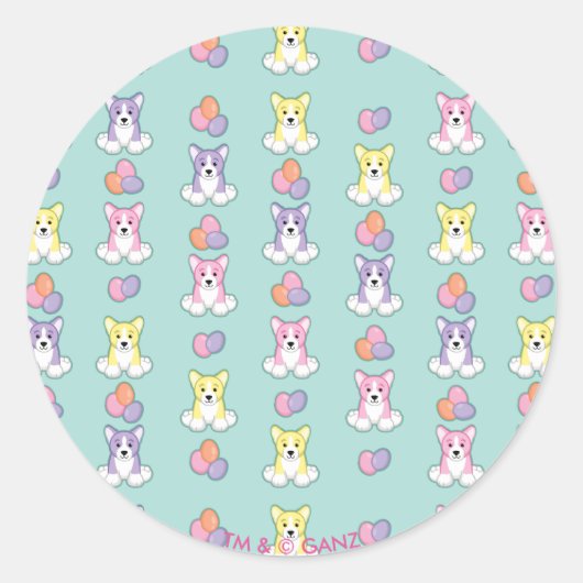 Lil Spring Corgi Pattern Ronde Sticker (Voorkant)