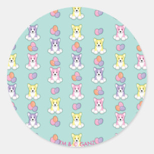 Lil Spring Corgi Pattern Ronde Sticker