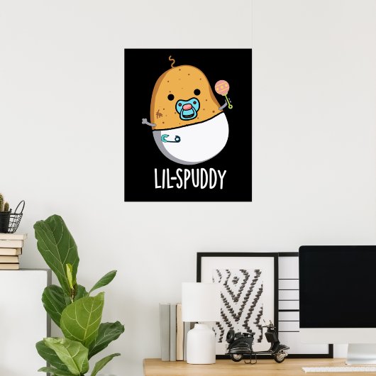 Lil-spuddy Funny Potato Pun Dark BG Poster (Thuiskantoor)