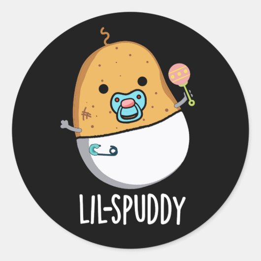 Lil-spuddy Funny Potato Pun Dark BG Ronde Sticker (Voorkant)