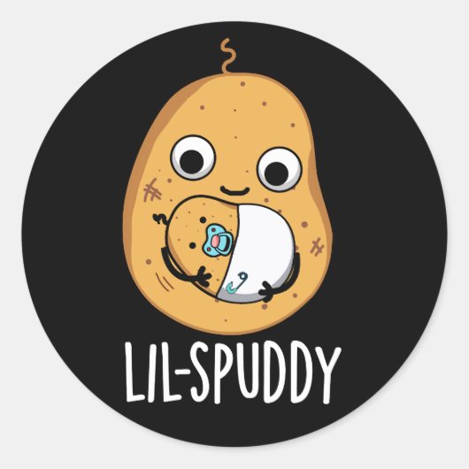 Lil Spuddy Funny Potato Pun Dark BG Ronde Sticker (Voorkant)