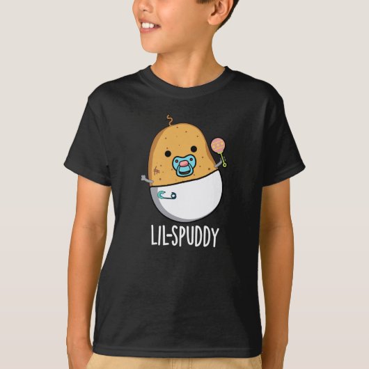 Lil-spuddy Funny Potato Pun Dark BG T-shirt (Voorkant)