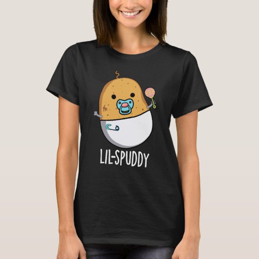 Lil-spuddy Funny Potato Pun Dark BG T-shirt (Voorkant)