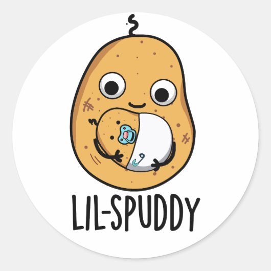 Lil Spuddy Funny Potato Pun Ronde Sticker (Voorkant)