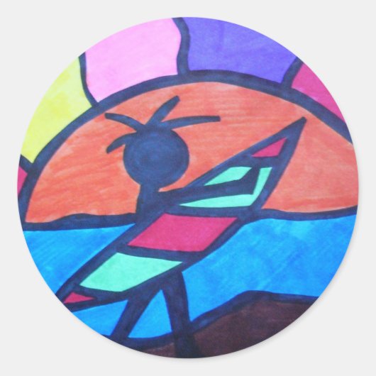 Lil' Surfer Kerel - Zon instellen Ronde Sticker (Voorkant)