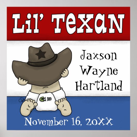 Lil’ Texan gepersonaliseerde naam en geboortedatum Poster (Voorkant)