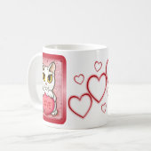 Lil Valentijn White Cat Snoep Heart Love Art Mok (Voorkant links)