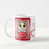 Lil Valentijn White Cat Snoep Heart Love Art Mok (Links)