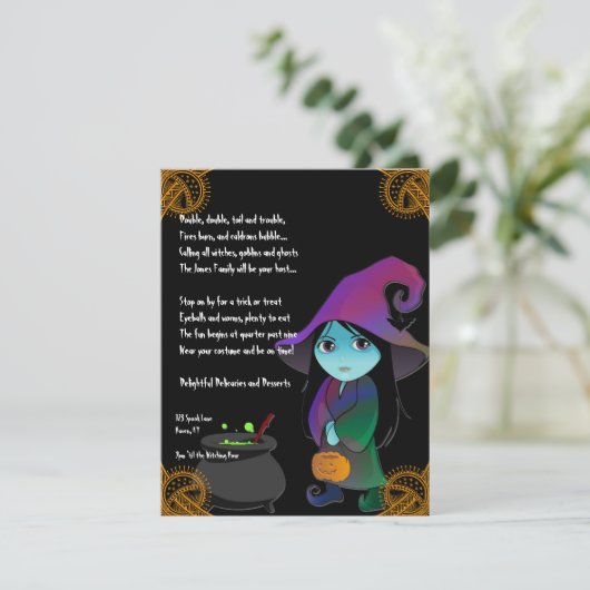 Lil 'Witch in Rainbow Gown Halloween uitnodiging (Staand voorkant)