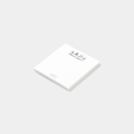 Lil Wolf Canoe schrijft Post-it® Notes (Schuin)