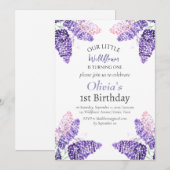 Lila 1e Verjaardags Meisje Paarse Bloemen Kaart (Voorkant / Achterkant)