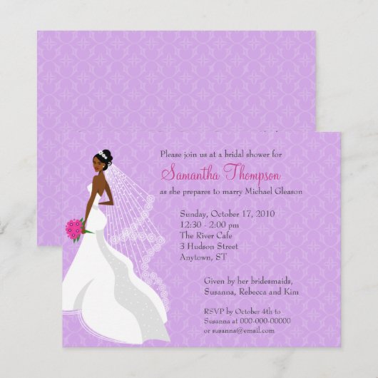 Lila 2 Bridal Shower-uitnodiging Kaart (Voorkant / Achterkant)