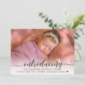 Lila 3 Foto Collage Birth Announcement Card Aankondiging (Staand voorkant)