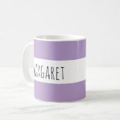 Lila aangepaste naam gepersonaliseerd koffiemok (Voorkant links)