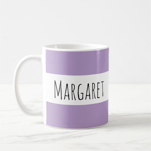 Lila aangepaste naam gepersonaliseerd koffiemok (Links)