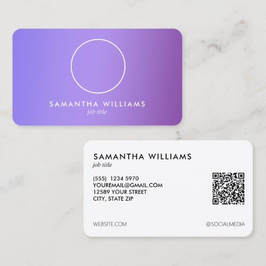 Lila aangepaste QR-foto Visitekaartje (Voorkant / Achterkant)