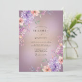 Lila Abrikoos Wilde Bloemen Bruiloft Kaart (Staand voorkant)