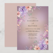 Lila Abrikoos Wilde Bloemen Bruiloft Kaart (Voorkant / Achterkant)