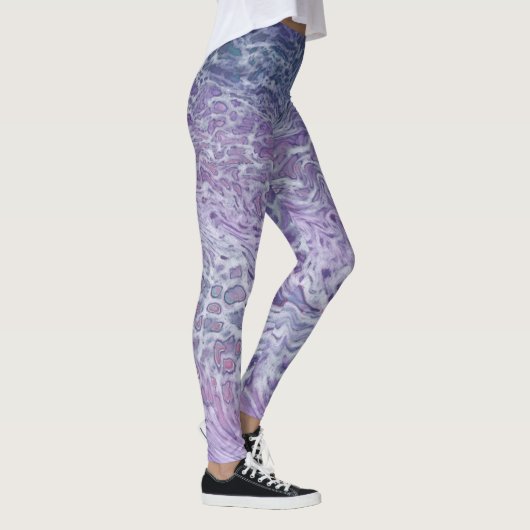 Lila acrylvezel Abstracte vloeisel Leggings (Rechts)