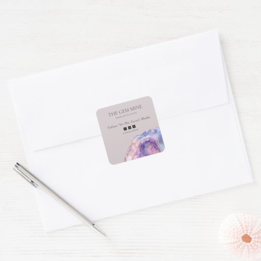 Lila Agate Small Business Vierkante Sticker (Envelop)