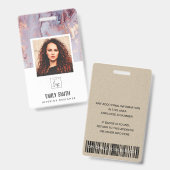 LILA AGENTSCHAP WERKNEMER FOTO BAR CODE NAME BADY BADGE (Voor- en achterkant)
