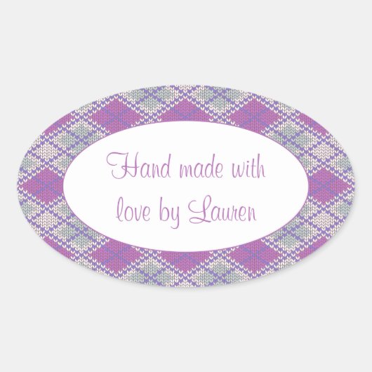 LILA AGYLE GEBREIDE ovale "hand gemaakte" Stickers (Voorkant)