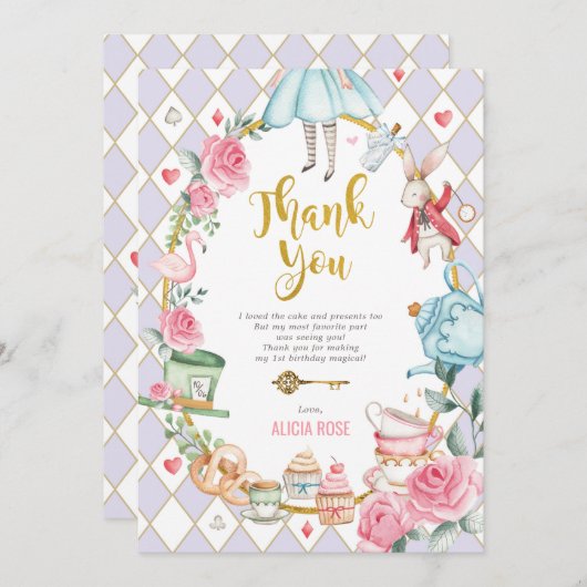 Lila Alice in Wonderland Tea Party - Hartelijk dan Kaart (Voorkant / Achterkant)