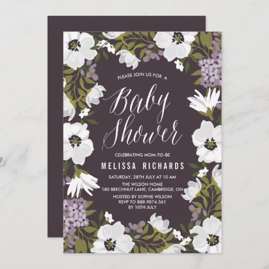 Lila Anemone Blooms Baby shower Kaart (Voorkant / Achterkant)