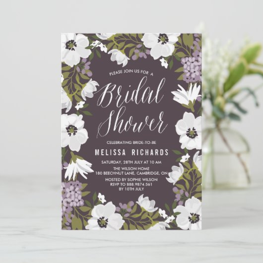 Lila Anemone Blooms Bridal Showuitnodiging Kaart (Staand voorkant)