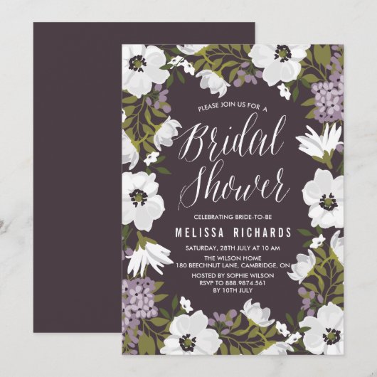 Lila Anemone Blooms Bridal Showuitnodiging Kaart (Voorkant / Achterkant)