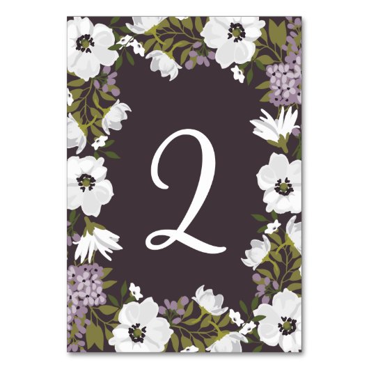 Lila Anemone Blooms Table Numbers Flat Card Kaart (Achterkant)