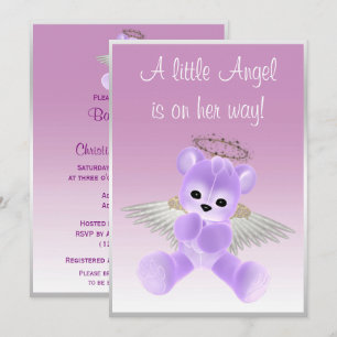 Lila Angel Teddy Bear Baby shower Kaart