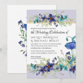 Lila Aqua Blue Waterverf Poppy Floral Wedding Kaart (Voorkant / Achterkant)