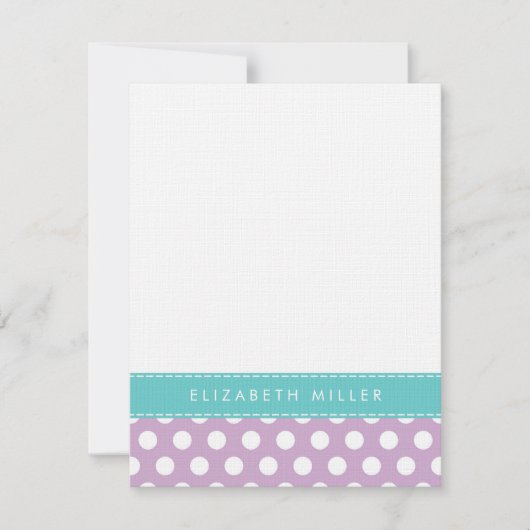 Lila & Aqua Ribbon Polka Dots Monogram Note Kaart Notitiekaartje (Voorkant)