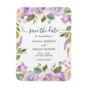 Lila aquarel bloem bruiloft save the date magneet