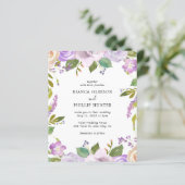 Lila aquarel bloem budget bruiloft uitnodiging (Staand voorkant)