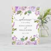 Lila aquarel bloem elegante trouw programmakaart (Staand voorkant)