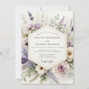 Lila Aquarel Bloemen Bruiloft Kaart