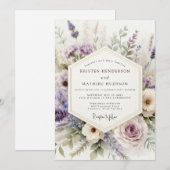Lila Aquarel Bloemen Bruiloft Kaart (Voorkant / Achterkant)